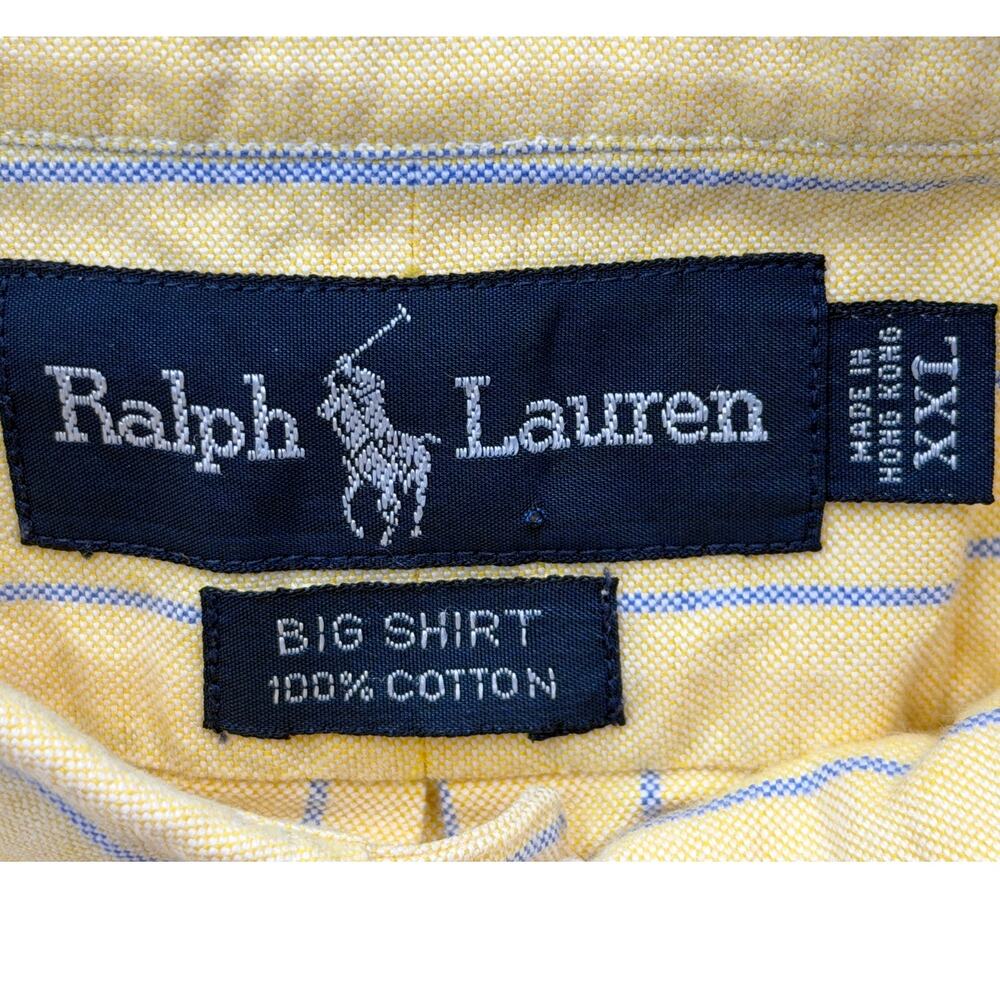 Vintage Ralph Lauren Big Shirt XXL Yellow Stripe Hong Kong Cotton Heavy BOXY - Picture 3 of 7